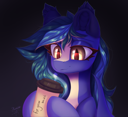 Size: 4150x3800 | Tagged: safe, artist:jsunlight, oc, oc:taney flois, bat pony, pony, coffee, countershading, solo