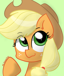 Size: 2122x2517 | Tagged: safe, artist:riverdawn404, applejack, earth pony, pony, g4, cute, female, green background, high res, simple background, solo