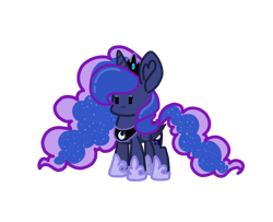 Size: 1937x1571 | Tagged: safe, alternate version, artist:astralune, edit, princess luna, alicorn, pony, g4, :3, chibi, colored, crown, cute, ethereal mane, eyelashes, eyeshadow, folded wings, happy, highlights, hoof shoes, jewelry, makeup, regalia, simple background, solo, starry mane, transparent background, wings