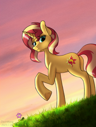 Size: 2250x3000 | Tagged: safe, artist:dash wang, sunset shimmer, pony, unicorn, g4, female, flower, high res, looking at you, mare, raised hoof, sunset