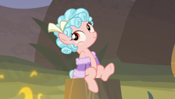 Size: 1920x1080 | Tagged: safe, edit, edited screencap, screencap, cozy glow, pegasus, pony, frenemies (episode), g4, bare shoulders, belly, bow, clothes, female, filly, foal, hair bow, missing accessory, solo, stripping, undressing, winter outfit