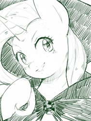 Size: 1536x2048 | Tagged: safe, artist:30clock, trixie, pony, unicorn, g4, cape, clothes, female, horn, mare, monochrome, smiling, solo, trixie's cape