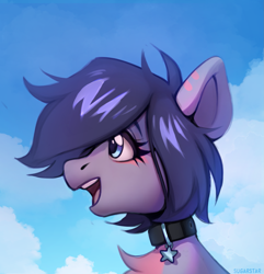 Size: 1905x1978 | Tagged: safe, artist:sugarstar, oc, oc:night life, earth pony, pony, chest fluff, cloud, collar, female, icon, open mouth, open smile, sky, smiling, solo