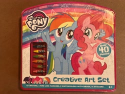 Size: 4032x3024 | Tagged: safe, applejack, fluttershy, pinkie pie, rainbow dash, rarity, twilight sparkle, g4, crayon, mane six, my little pony logo, sticker set, traditional art, watercolor painting