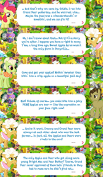 Size: 2048x3499 | Tagged: safe, gameloft, apple bloom, goldie delicious, grand pear, granny smith, earth pony, pony, g4, my little pony: magic princess, official, apple bloom's bow, bow, brooch, dialogue, dialogue box, english, event, female, filly, foal, hair bow, high res, implied bright mac, implied pear butter, jewelry, male, mare, mobile game, shawl, speech bubble, stallion, text, young grand pear, young granny smith, younger