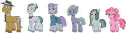 Size: 5490x1471 | Tagged: safe, artist:prixy05, cloudy quartz, igneous rock pie, limestone pie, marble pie, maud pie, pinkie pie, earth pony, pony, g4, g5, my little pony: tell your tale, female, g4 to g5, generation leap, male, mare, pie family, simple background, smolpie, stallion, transparent background, vector