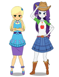 Size: 1110x1438 | Tagged: safe, artist:juanjocrespo, artist:mayandkirby, artist:neoduelgx, applejack, rarity, human, equestria girls, g4, clothes swap, duo, duo female, female, humanized, kisekae, rarity peplum dress, simple background, transparent background