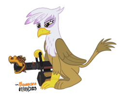 Size: 941x761 | Tagged: safe, artist:bloonacorn, gilda, griffon, g4, /mlp/ tf2 general, huo-long heater, minigun, simple background, team fortress 2, transparent background, weapon