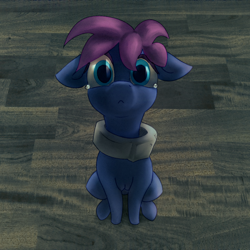 Size: 2048x2048 | Tagged: safe, artist:s410, derpibooru exclusive, oc, oc only, collar, female, filly, floppy ears, foal, high res, sitting, slave, solo, teary eyes