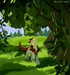 Size: 2048x2176 | Tagged: safe, artist:drjeksteinhj, autumn blaze, kirin, pony, g4, forest, high res, looking up, solo, tree