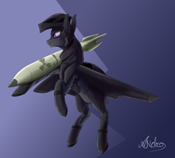 Size: 4200x3800 | Tagged: safe, artist:andromailus, oc, oc only, original species, plane pony, b-2 spirit, bomb, female, mare, nuclear weapon, plane, signature, simple background, solo, stealth bomber, weapon