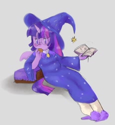 Size: 1384x1497 | Tagged: source needed, safe, artist:ombnom, twilight sparkle, alicorn, pony, anthro, g4, book, clothes, female, glasses, hat, sitting, socks, solo, twilight sparkle (alicorn), wings, wizard hat