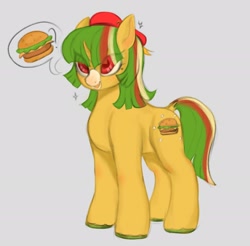 Size: 1902x1868 | Tagged: source needed, safe, artist:ombnom, oc, oc:burger mare, pony, unicorn, simple background, solo