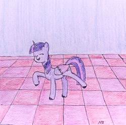 Size: 2311x2290 | Tagged: safe, twilight sparkle, alicorn, pony, g4, atg 2023, dance floor, dancing, female, high res, mare, newbie artist training grounds, solo, traditional art, twilight sparkle (alicorn)
