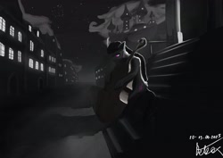 Size: 4096x2897 | Tagged: safe, artist:felfox, octavia melody, earth pony, pony, g4, cello, monochrome, musical instrument, night, solo