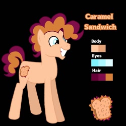 Size: 1500x1500 | Tagged: safe, artist:alona103z, oc, oc only, oc:caramel sandwich, earth pony, pony, base used, black background, grin, male, offspring, parent:cheese sandwich, parent:pinkie pie, parents:cheesepie, simple background, smiling, solo, stallion