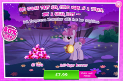Size: 1960x1299 | Tagged: safe, gameloft, drum beet, pony, unicorn, g4, my little pony: magic princess, advertisement, costs real money, drums, english, female, gem, horn, introduction card, mare, mobile game, musical instrument, numbers, sale, solo, text