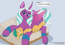 Size: 1280x875 | Tagged: safe, artist:thedigodragon, hitch trailblazer, opaline arcana, alicorn, earth pony, pony, g5, :t, blaze (coat marking), chest fluff, coat markings, facial markings, female, fluffy, i'm in danger, imminent sex, larger female, male, meme, ralph wiggum, ship:hitchaline, shipping, simpsons did it, size difference, smaller male, snu-snu, snuggling, socks (coat markings), straight, the simpsons, this will end in snu snu, unshorn fetlocks