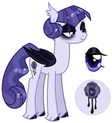 Size: 1585x1743 | Tagged: safe, artist:vintage-owll, inky rose, bat pony, pony, g4, alternate design, alternate universe, redesign, reference sheet, simple background, solo, species swap, transparent background