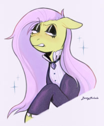 Size: 662x798 | Tagged: safe, artist:bertymchale, fluttershy, pegasus, pony, fake it 'til you make it, g4, black eyeshadow, eyeshadow, female, fluttergoth, makeup, mare, simple background, solo, white background