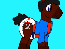 Size: 640x480 | Tagged: safe, artist:cavewolfphil, oc, g4, 1000 hours in ms paint, blue background, clothes, coat, diaper, diaper fetish, diapered, fetish, low effort, male, non-baby in diaper, shirt, simple background, stallion, standing, tail tape