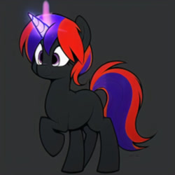 Size: 720x720 | Tagged: safe, oc, oc:nitebeat, pony, unicorn, glowing, glowing horn, gray background, horn, simple background, solo