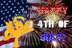 Size: 525x350 | Tagged: safe, artist:mlpfan3991, oc, oc only, oc:flare spark, pegasus, pony, g4, 4th of july, american flag, american independence day, celebration, eyes closed, female, fireworks, happy, holiday, independence day, open mouth, smiling, solo, united states