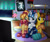 Size: 3543x3000 | Tagged: safe, artist:appleneedle, oc, oc:apple needle, oc:sunglow, oc:unhappy joy, earth pony, pegasus, pony, unicorn, bookshelf, bow, clothes, commission, diablo, diablo (series), doll, female, flower, flower pot, food, friends, hair bow, high res, horror, male, mare, movie, ori, party, popcorn, poster, room, sleepover, socks, stallion, striped socks, sword, television, toy, watchparty, weapon