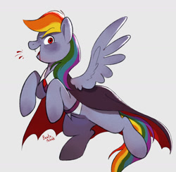 Size: 1708x1668 | Tagged: safe, artist:bertymchale, rainbow dash, pegasus, pony, g4, blood, fangs, simple background, solo, spread wings, vampire costume, white background, wings