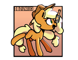 Size: 2600x2000 | Tagged: safe, artist:ronin20181, applejack, earth pony, pony, g4, applejack's hat, balancing, cider, cowboy hat, female, freckles, hat, high res, mare, ponies balancing stuff on their nose, simple background, solo