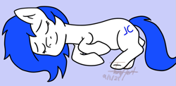 Size: 673x328 | Tagged: safe, artist:mrpeabodyfan123, oc, oc only, oc:jc, earth pony, pony, earth pony oc, eyes closed, lying down, on side, sleeping, solo