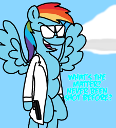 Size: 3023x3351 | Tagged: safe, artist:professorventurer, rainbow dash, pegasus, pony, fanfic:rainbow factory, series:ask pippamena, g4, clothes, fanfic art, high res, lab coat, rainbow factory dash