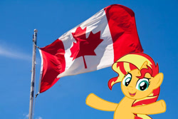 Size: 525x350 | Tagged: safe, sunset shimmer, pony, unicorn, g4, canada, canada day, canadian flag, female, flag, solo