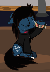 Size: 924x1334 | Tagged: safe, artist:lightningbolt, derpibooru exclusive, earth pony, pony, undead, zombie, zombie pony, g4, .svg available, alcohol, bags under eyes, beer, beer can, bone, bring me the horizon, clothes, couch, drink, drinking, ears back, eyes closed, hoof hold, indoors, lip piercing, long sleeves, male, oliver sykes, piercing, ponified, scar, show accurate, sitting, solo, stallion, stitches, svg, tattoo, torn ear, vector