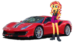 Size: 1520x855 | Tagged: safe, artist:twilirity, sunset shimmer, human, equestria girls 10th anniversary, equestria girls, g4, my little pony equestria girls: better together, boots, car, clothes, female, ferrari, ferrari 488 pista, geode of empathy, magical geodes, pose, shoes, simple background, solo, sports car, transparent background