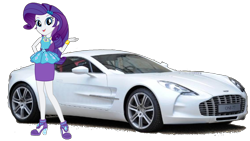 Size: 1520x855 | Tagged: safe, artist:twilirity, rarity, human, equestria girls 10th anniversary, equestria girls, g4, my little pony equestria girls: better together, aston martin, aston martin one 77, car, clothes, female, geode of shielding, high heels, magical geodes, pose, rarity peplum dress, shoes, simple background, solo, sports car, transparent background