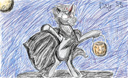 Size: 2048x1249 | Tagged: safe, artist:lili dash, king sombra, g4, halloween, holiday, moon, newbie artist training grounds, night, pumpkin bucket, solo, traditional art