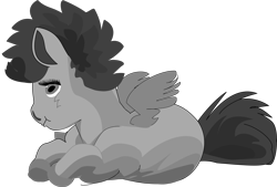 Size: 8273x5598 | Tagged: safe, scootaloo, frog, pegasus, pony, g4, black and white, grayscale, inkscape, monochrome, simple background, sitting, solo, transparent background, unfinished art, vector