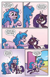 Size: 994x1528 | Tagged: safe, artist:shauna j. grant, idw, izzy moonbow, violette rainbow, pony, unicorn, g5, spoiler:comic, spoiler:g5comic, spoiler:g5comic14, bully, bullying, dreadlocks, female, filly, foal, vitiligo