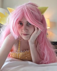 Size: 1629x2048 | Tagged: safe, artist:darknightprincess, artist:magicalmysticva, fluttershy, human, g4, babscon, babscon 2023, clothes, cosplay, costume, cute, female, hotel room, irl, irl human, photo, photography, selfie, solo