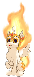 Size: 810x1837 | Tagged: safe, artist:gosha305, daybreaker, alicorn, pony, g4, :p, antagonist, chest fluff, cute, ear fluff, fire, foal, full body, gem, helmet, hooves, horn, mane of fire, simple background, sitting, small, spread wings, tongue out, transparent background, wings