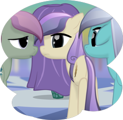 Size: 2055x2008 | Tagged: safe, artist:equestriaexploration, arctic lily, jade (g4), winnow wind, crystal pony, pony, g4, atg 2023, butt, high res, newbie artist training grounds, plot