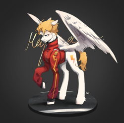 Size: 2754x2727 | Tagged: safe, artist:rladsenpai, pegasus, pony, cars (pixar), clothes, high res, jacket, lightning mcqueen, male, partially open wings, ponified, solo, stallion, wings