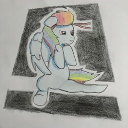 Size: 3024x3024 | Tagged: safe, artist:initials_eve, rainbow dash, pegasus, pony, g4, high res, pencil drawing, solo, traditional art