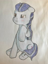 Size: 4032x3024 | Tagged: safe, artist:initials_eve, oc, oc only, oc:eve, pony, unicorn, pencil drawing, sitting, solo, traditional art