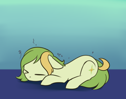 Size: 2070x1620 | Tagged: safe, artist:dusthiel, oc, oc only, oc:dust wind, earth pony, pony, atg 2023, female, floppy ears, gradient background, lying down, mare, newbie artist training grounds, prone, sleeping, solo