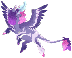 Size: 4320x3499 | Tagged: safe, artist:sleepy-nova, oc, oc only, oc:razzleberry pie, alicorn, pony, cloven hooves, colored wings, curved horn, female, horn, magic, mare, multicolored wings, simple background, solo, transparent background, wings