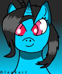 Size: 500x600 | Tagged: safe, artist:blacksun nuller, oc, oc:flower black, pony, unicorn, disguise, disguised changedling, disguised changeling, front view, gradient background, happy, looking at you, solo