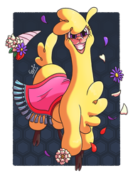 Size: 2048x2731 | Tagged: safe, artist:snail-speed, paprika (tfh), alpaca, them's fightin' herds, bouquet, cloven hooves, community related, female, flower, grin, high res, looking at you, simple background, smiling, smiling at you, solo, transparent background
