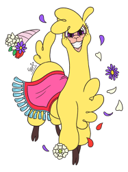 Size: 2048x2731 | Tagged: safe, artist:snail-speed, paprika (tfh), alpaca, them's fightin' herds, bouquet, cloven hooves, colored, community related, female, flat colors, flower, grin, high res, looking at you, simple background, smiling, smiling at you, solo, transparent background